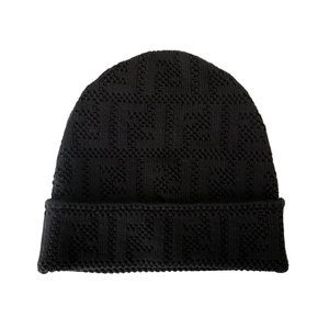 Fendi Men's Logo Print Black Beanie Hat One Size